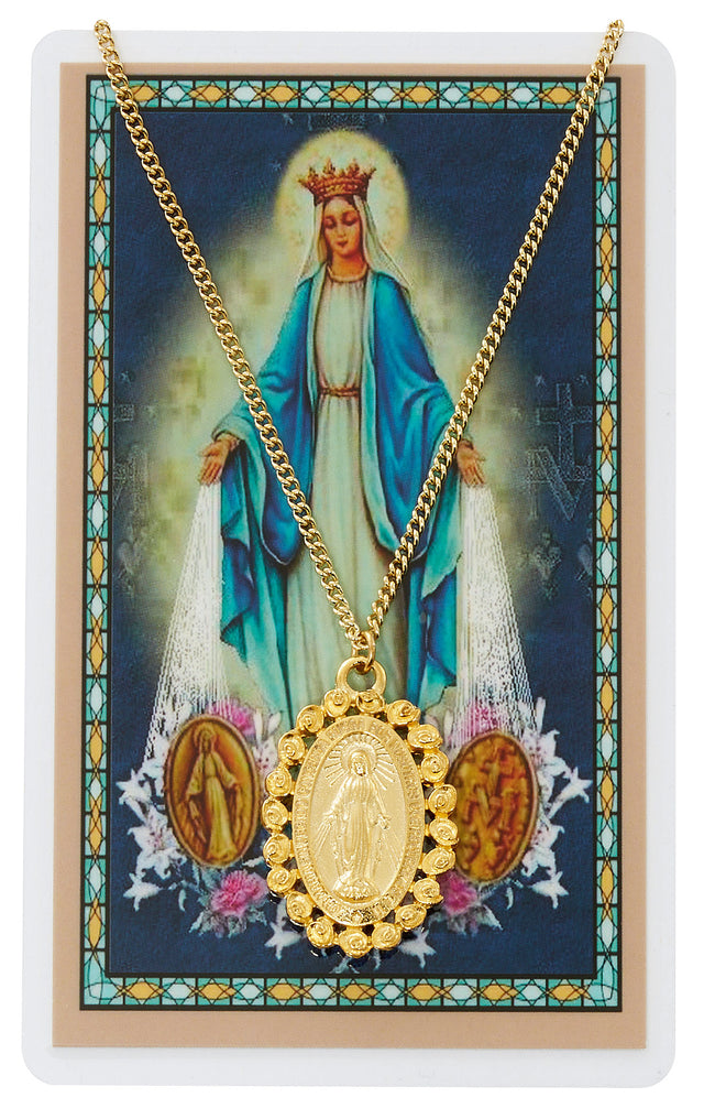 Spanish Miraculous Medal Necklace with Spanish Holy Card