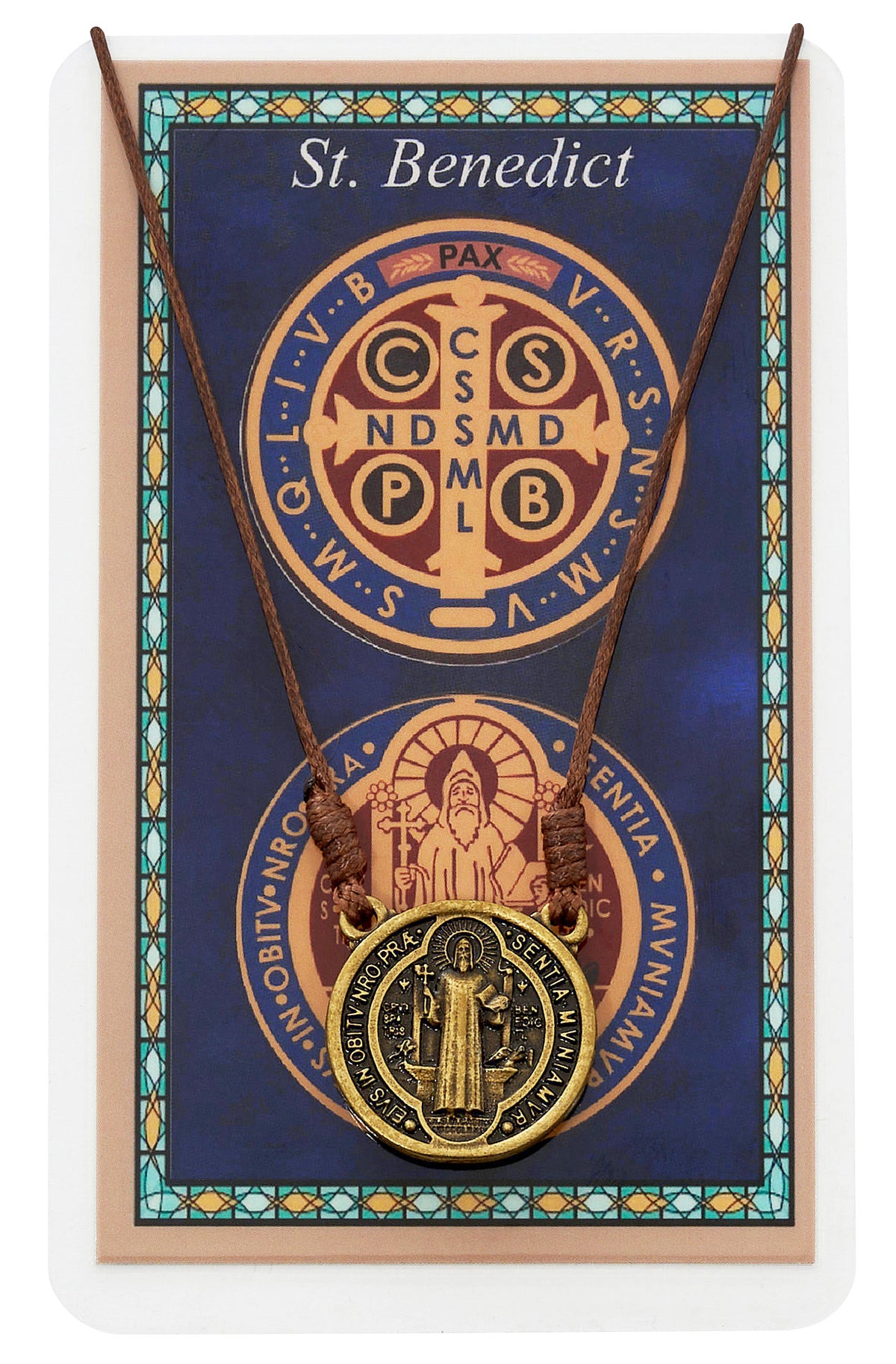 St. Benedict Medal on Black Cord with Holy Card