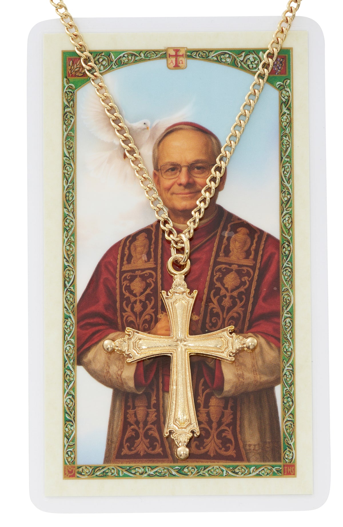 Pope Leo XIV Pectoral Cross Necklace with Holy Card