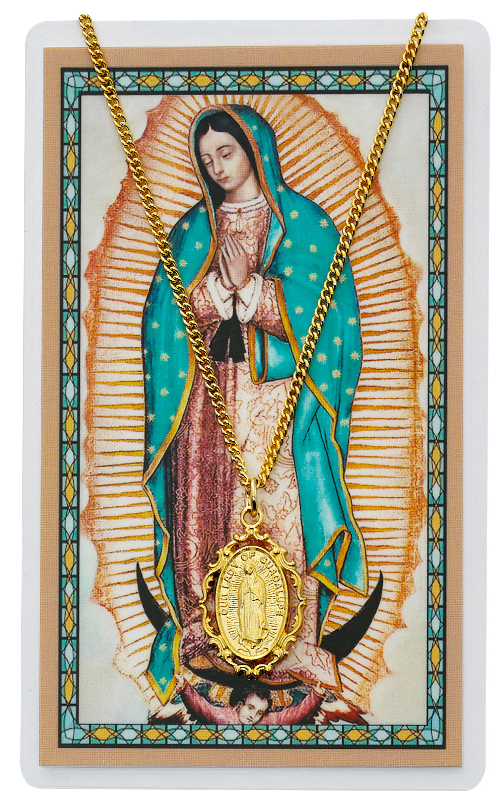 Our Lady of Guadalupe Medal and Laminated Holy Card Set