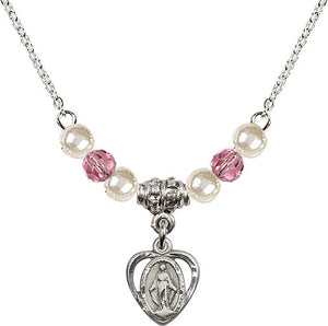 Pearl and Rose Beads Miraculous Medal Necklace