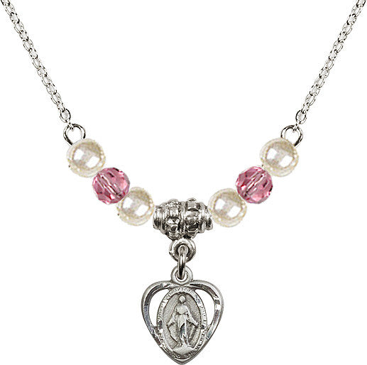 Pearl and Rose Beads Miraculous Medal Necklace