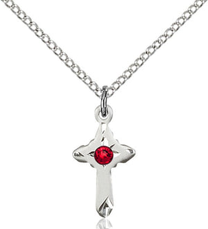Child's Pointed Edge Cross Pendant with Birthstone Options