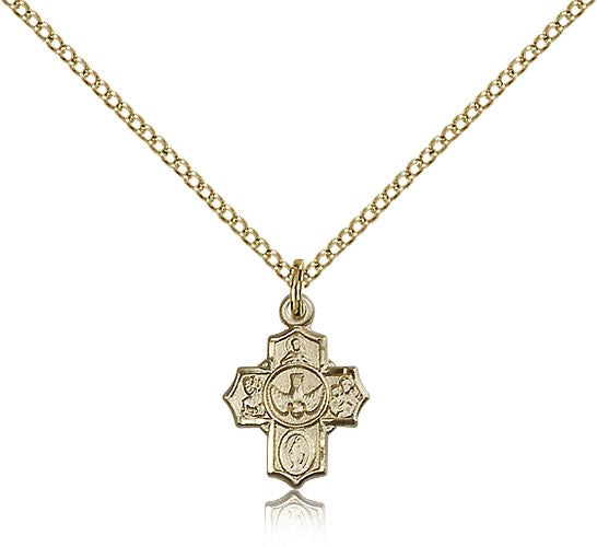 5 Way with Red Center Petite Charm Medal Necklace