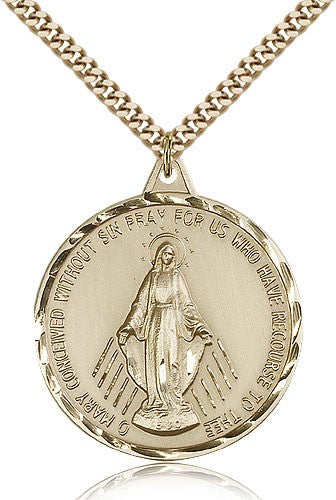 Large Round Miraculous Medal Necklace for Men
