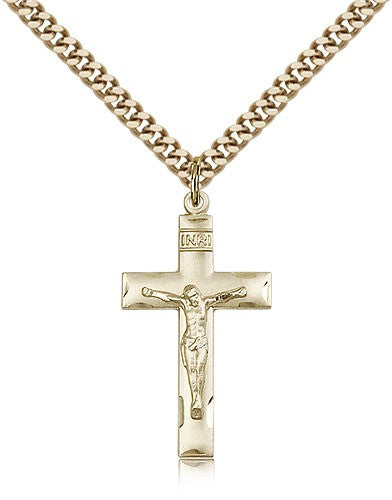 Women's Etched Border Crucifix Medal