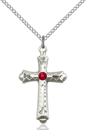 Matte Cross Pendant with Diamond Etching Birthstone Options