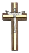 Contemporary Risen Christ Wall Cross in Walnut and Metal Inlay 4"