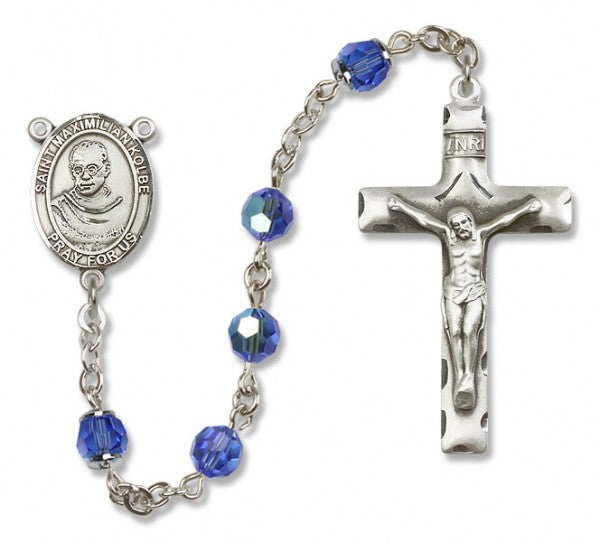 St. Maximilian Kolbe Sterling Silver Heirloom Rosary Squared Crucifix