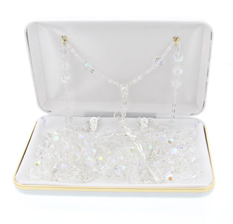 Crystal aurora borealis lasso wedding rosary with silver tone accents