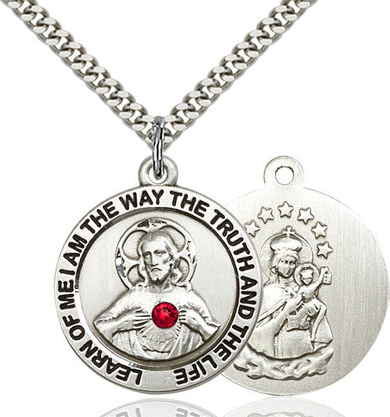 Round Scapular Pendant with Mt. Carmel Birthstone Option