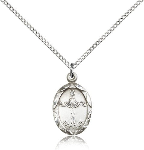 Petite Oval Baptism Medal with Shell In Cross Design