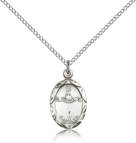 Petite Oval Baptism Medal with Shell In Cross Design