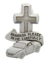 Grandson Please Drive Carefully Visor Clip, Pewter - 2 1/2'H
