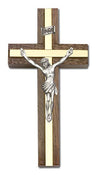 Classic Crucifix Wall Cross in Walnut and Metal Inlay 4"