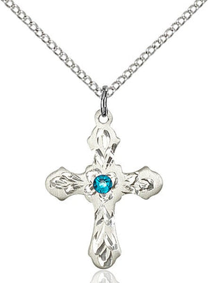 Medium Floral and Petal Cross Pendant with Birthstone Options