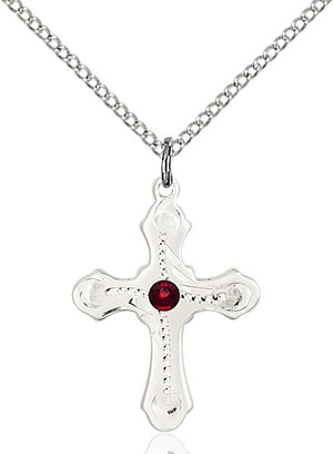 Cross Pendant with Dotted Etching with Birthstone Options for Youth