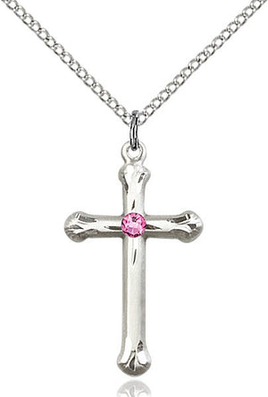 Teardrop Edge Cross Pendant with Birthstone Options