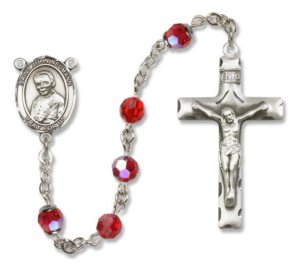 St.  John Neumann Sterling Silver Heirloom Rosary Squared Crucifix