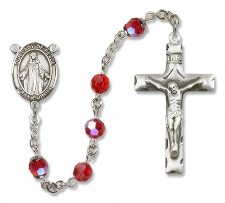 Our Lady of Peace Sterling Silver Heirloom Rosary Squared Crucifix