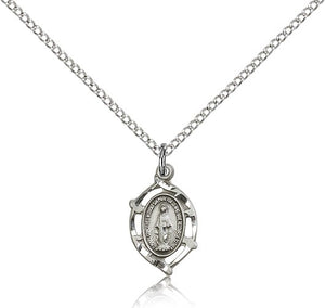 Petite Miraculous Medal Necklace with Pointed Edge