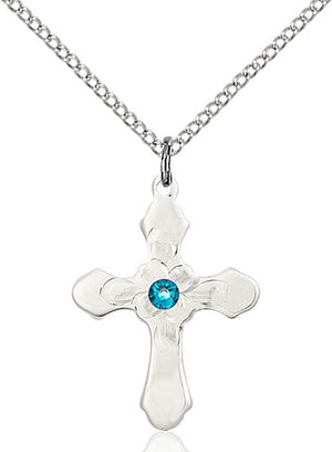 Floral Center Youth Cross Pendant with Birthstone Options