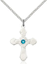 Floral Center Youth Cross Pendant with Birthstone Options