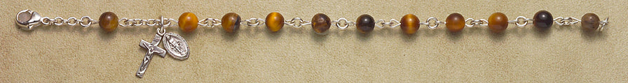 Rosary Bracelet - Sterling Silver with Tigereye Beads
