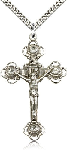 Large Men's Rosebud Tip Crucifix Pendant