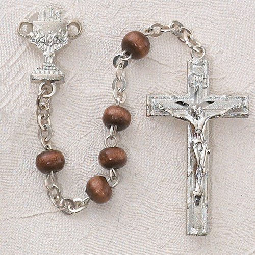 First Communion Rosary with Wood Beads for Boys