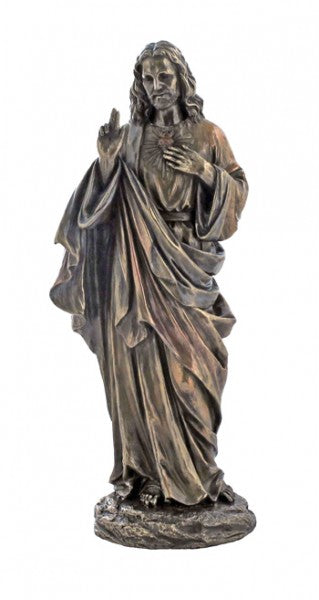 Sacred Heart of Jesus Bronzed Resin Statue - 12 Inches