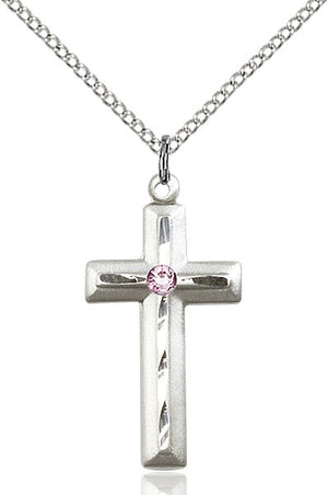 Matte and Polished Cross Pendant with Birthstone Options
