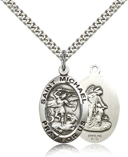 Double Sided Oval St. Michael and Guardian Angel Medal for Men