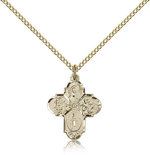 Girl's Dainty 4-Way Pendant with Flower Center