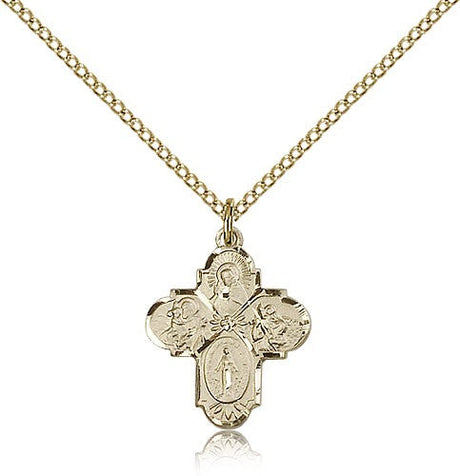 Girl's Dainty 4-Way Pendant with Flower Center