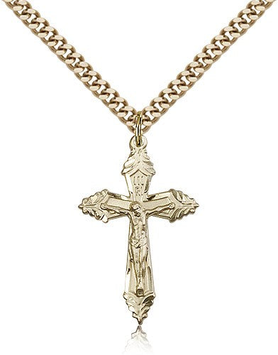 Men's Leafy Tip Crucifix Medal