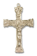 Block Tip Fleur de Lis Crucifix Medal