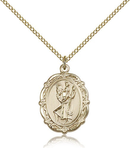 Floral Border Oval St. Christopher Necklace