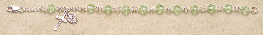 Rosary Bracelet - Sterling Silver with Chysolite Swarovski Beads