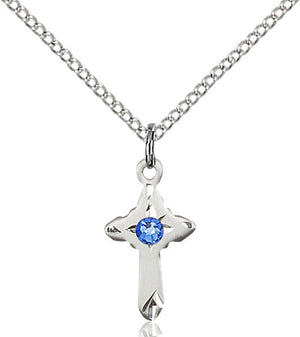 Child's Pointed Edge Cross Pendant with Birthstone Options