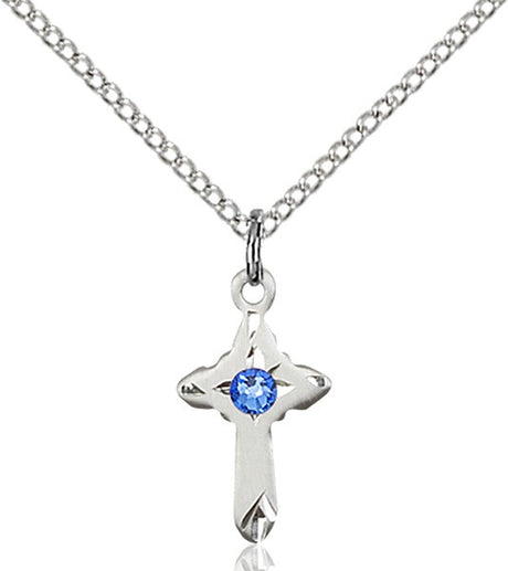 Child's Pointed Edge Cross Pendant with Birthstone Options