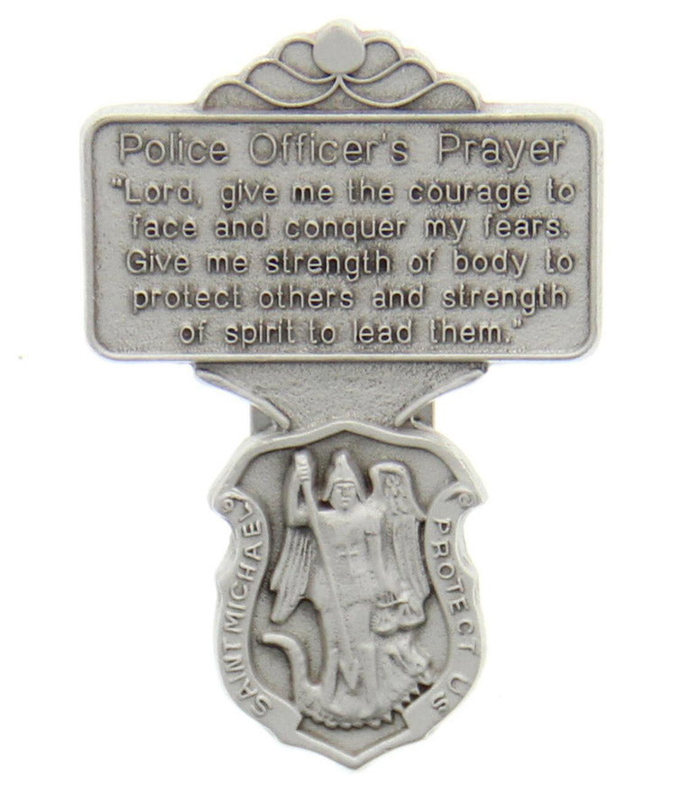 St. Michael Police Officer Prayer Visor Clip, Pewter - 2 1/4'H