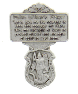 St. Michael Police Officer Prayer Visor Clip, Pewter - 2 1/4'H