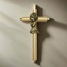 Praying Girl Oak & Brass Baby Cross - 7" H