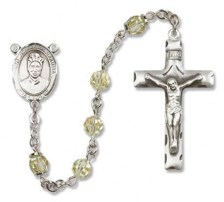 St. Josephine Bakhita Sterling Silver Heirloom Rosary Squared Crucifix