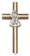 Guardian Angel 6" Wall Cross in Walnut Wood and Metal Inlay