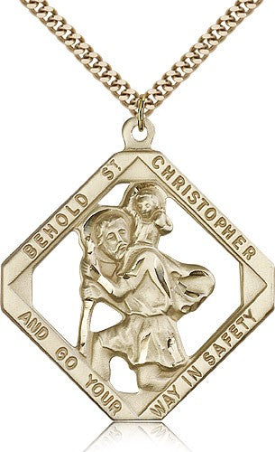 Large St. Christopher Necklace Open-Cut Diamond Shape