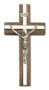 Classic Crucifix Wall Cross in Walnut and Metal Inlay 4"