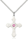 Floral Center Youth Cross Pendant with Birthstone Options