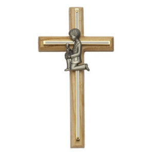 First Communion Cross Boy's in Oak and Brass - 8'H